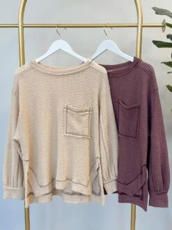 Waffle Knit Top W/ Side Slits | S - 2XL