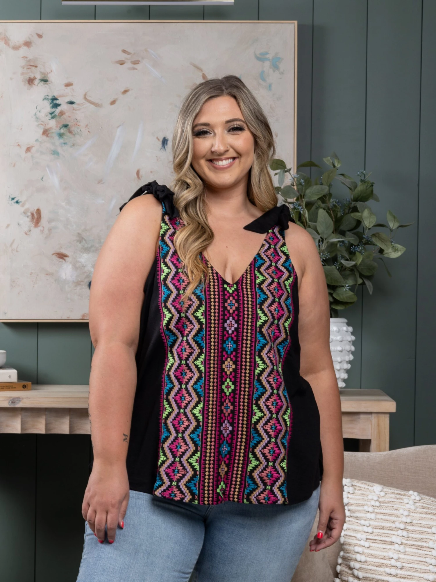 Embroidered Sleeveless Top | S - 3X - Image 2