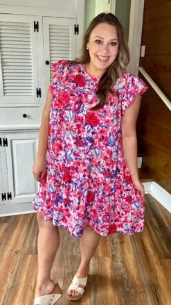 Knee Length Flutter Sleeve Floral Woven Dress | S - 3X