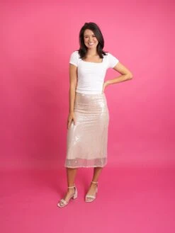 Clear Sequins Midi Lined Skirt | S - 3X