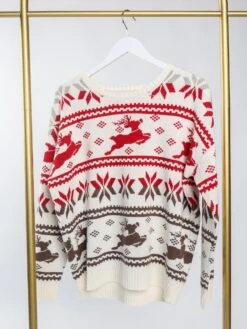 Round Neck Long Sleeve Reindeer Holiday Sweater | S-3X