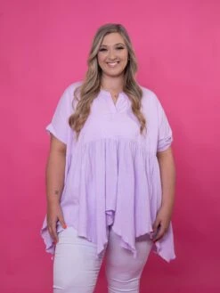 Split Neck Short Sleeve Babydoll Top | S - 3XL