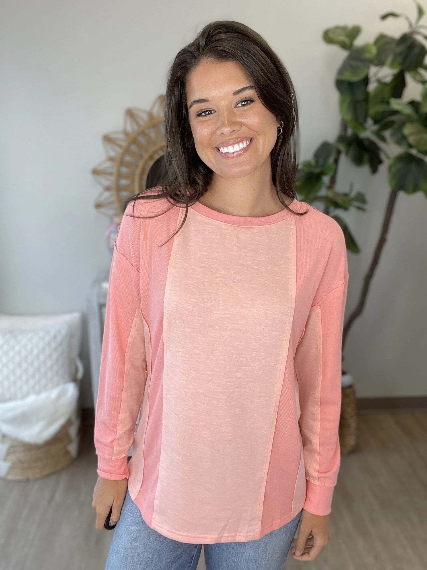 Solid Color Patchwork Long Sleeve Top | S - 2XL