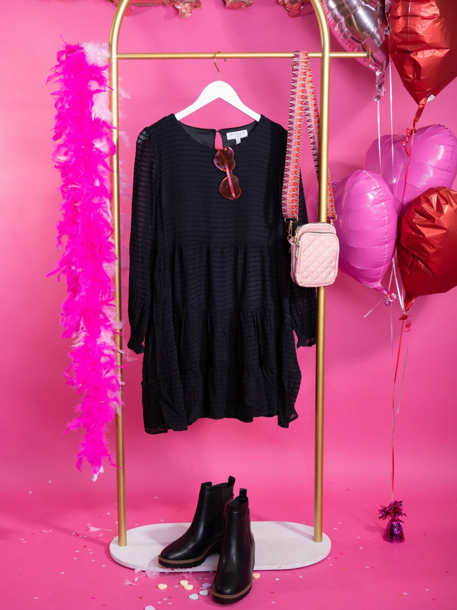 Long Sleeve Round Neck Textured Tiered Dress W/ Pockets | S-L - Image 2