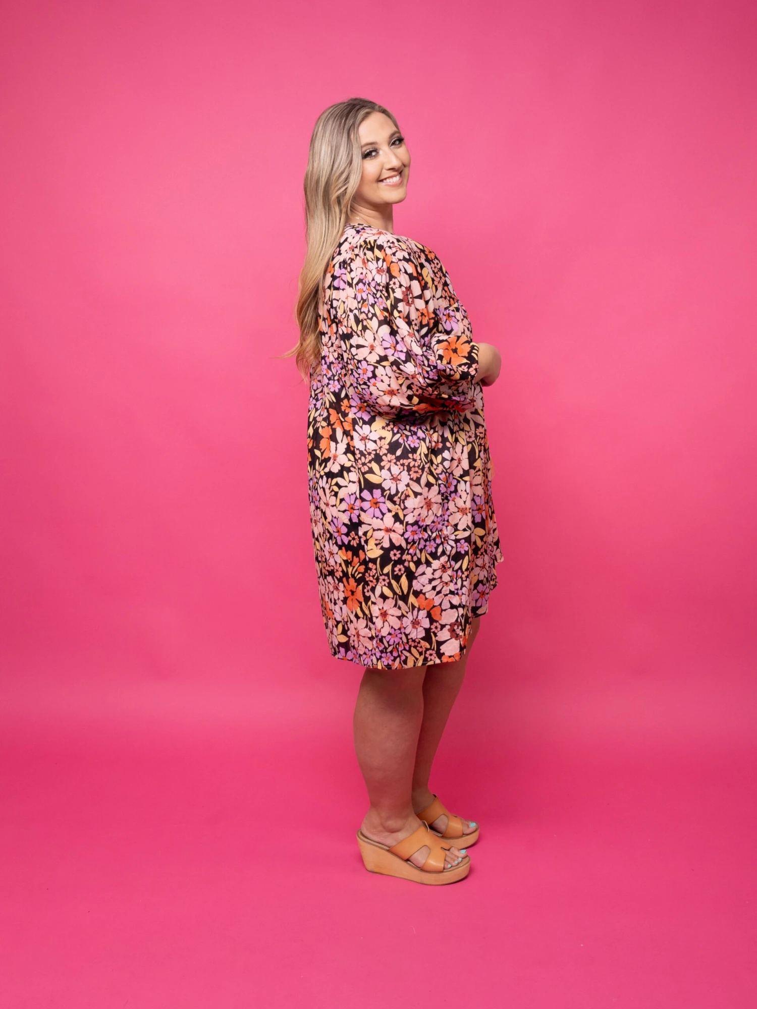 Floral Center Tie Front Mini Dress W/ 3/4 Puff Sleeves | S-3X - Image 4