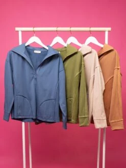 Collared V Neck Fleece Oversized Knit Long Sleeve Top | S-L