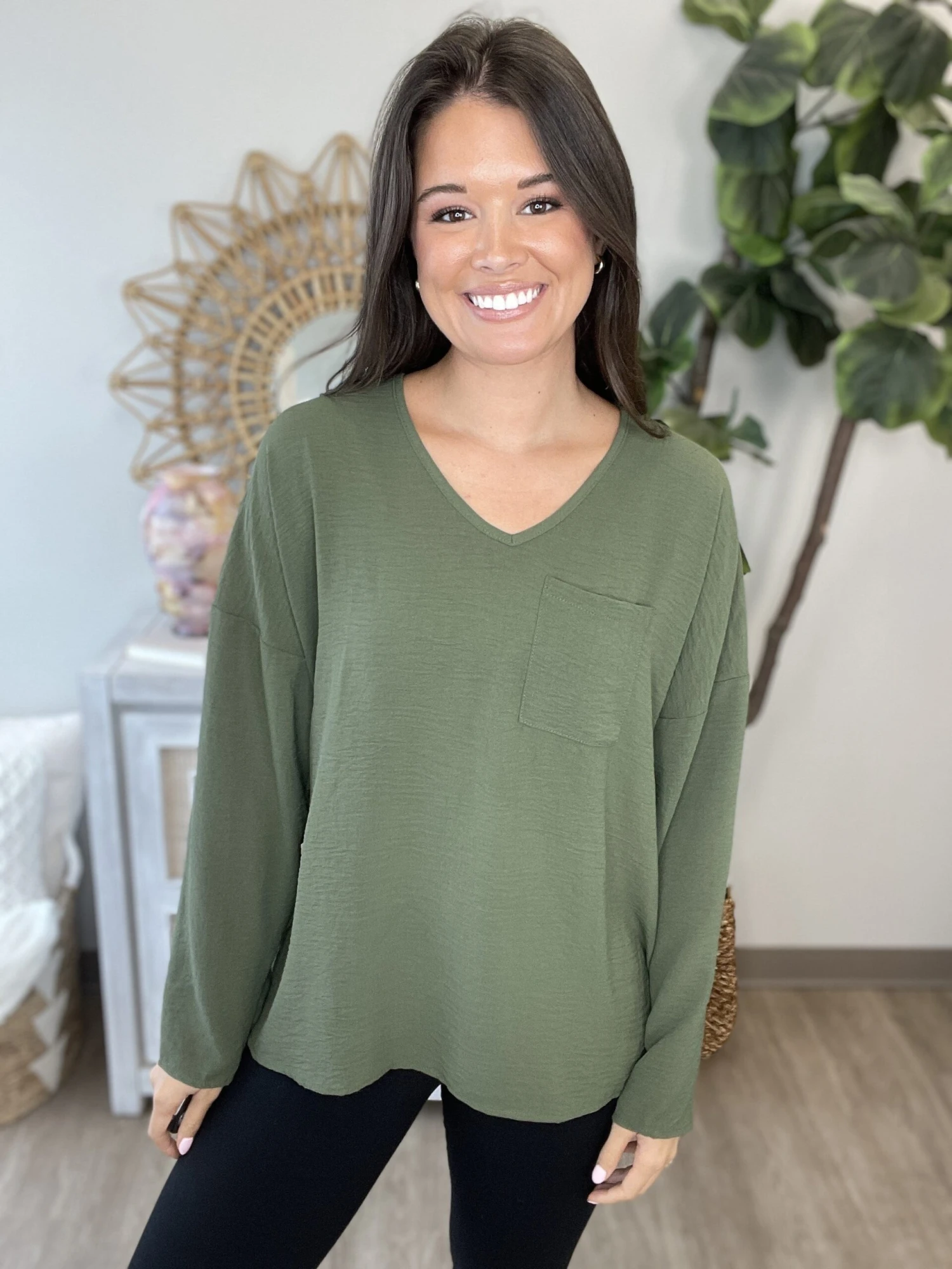 Airflow Long Sleeve V Neck Top W/ Chest Pocket | S-3X - Image 2