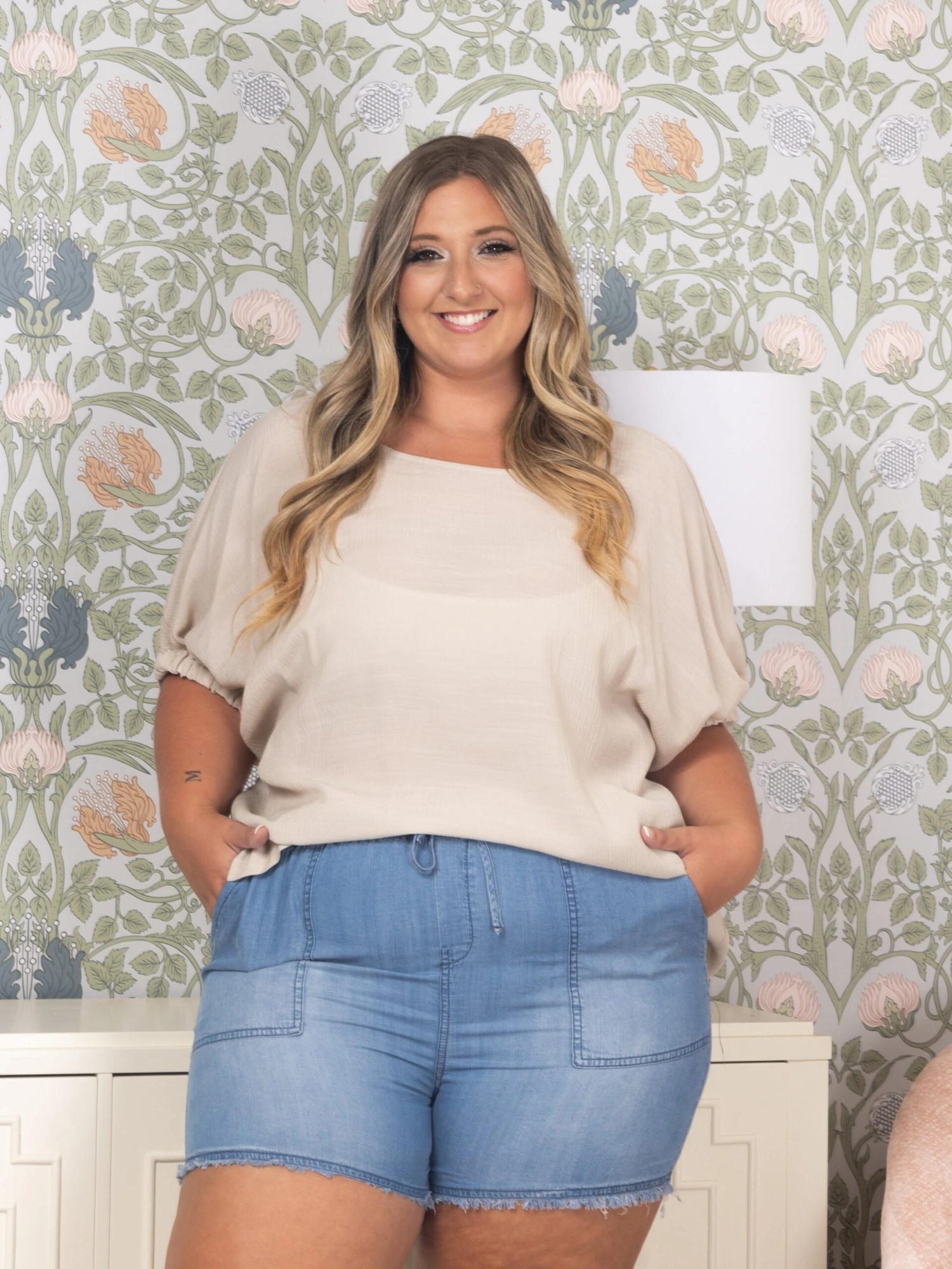 High Waisted Solid Woven Shorts W/ String | S-3X