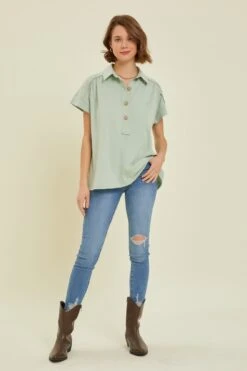 Half Button Down Oversized Polo Top | S - 3XL