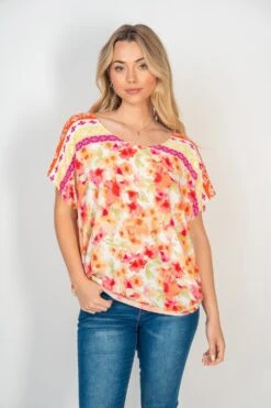 Floral Border Dolman Sleeve Top | S-3X