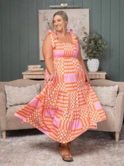 Boho Gingham Tied Strap Smocked Maxi Dress | S - XL