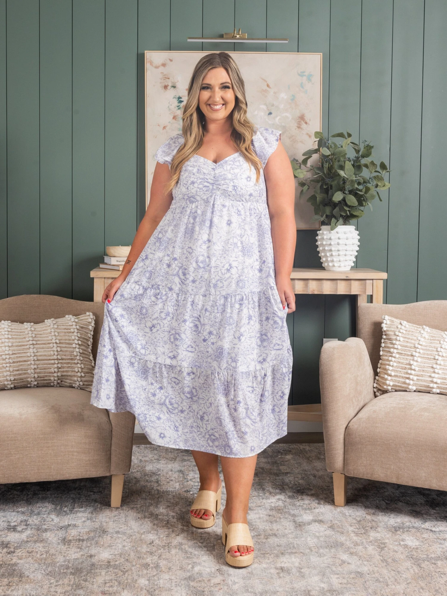 Floral Print Bust Ruching Tiered Maxi Dress | S-3XL - Image 2