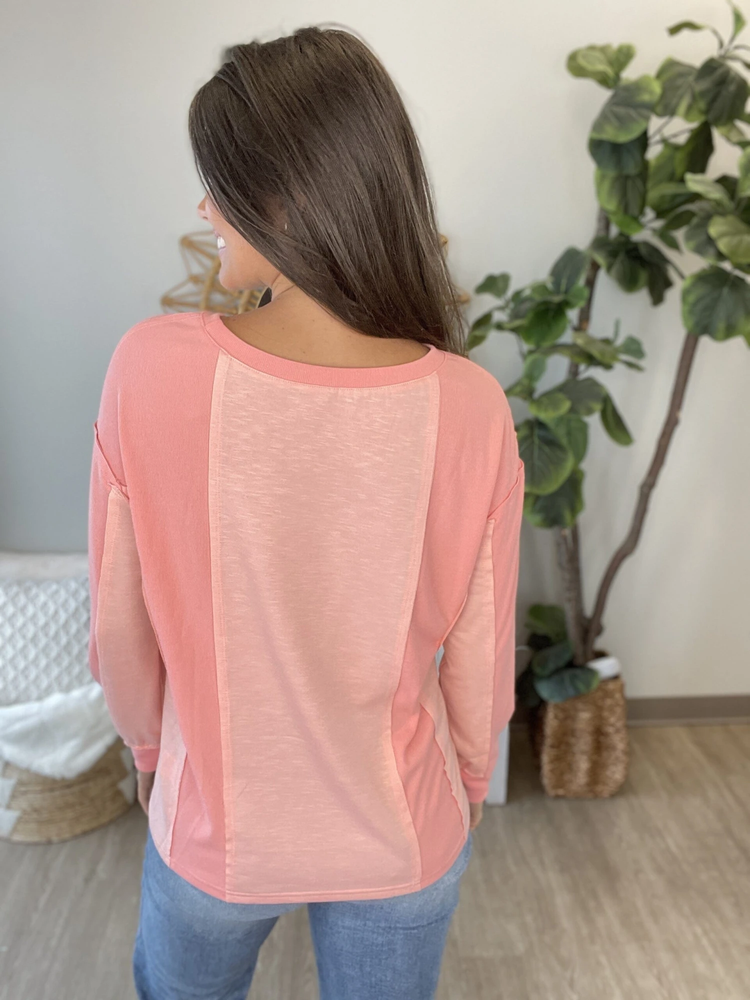 Solid Color Patchwork Long Sleeve Top | S - 2XL - Image 3