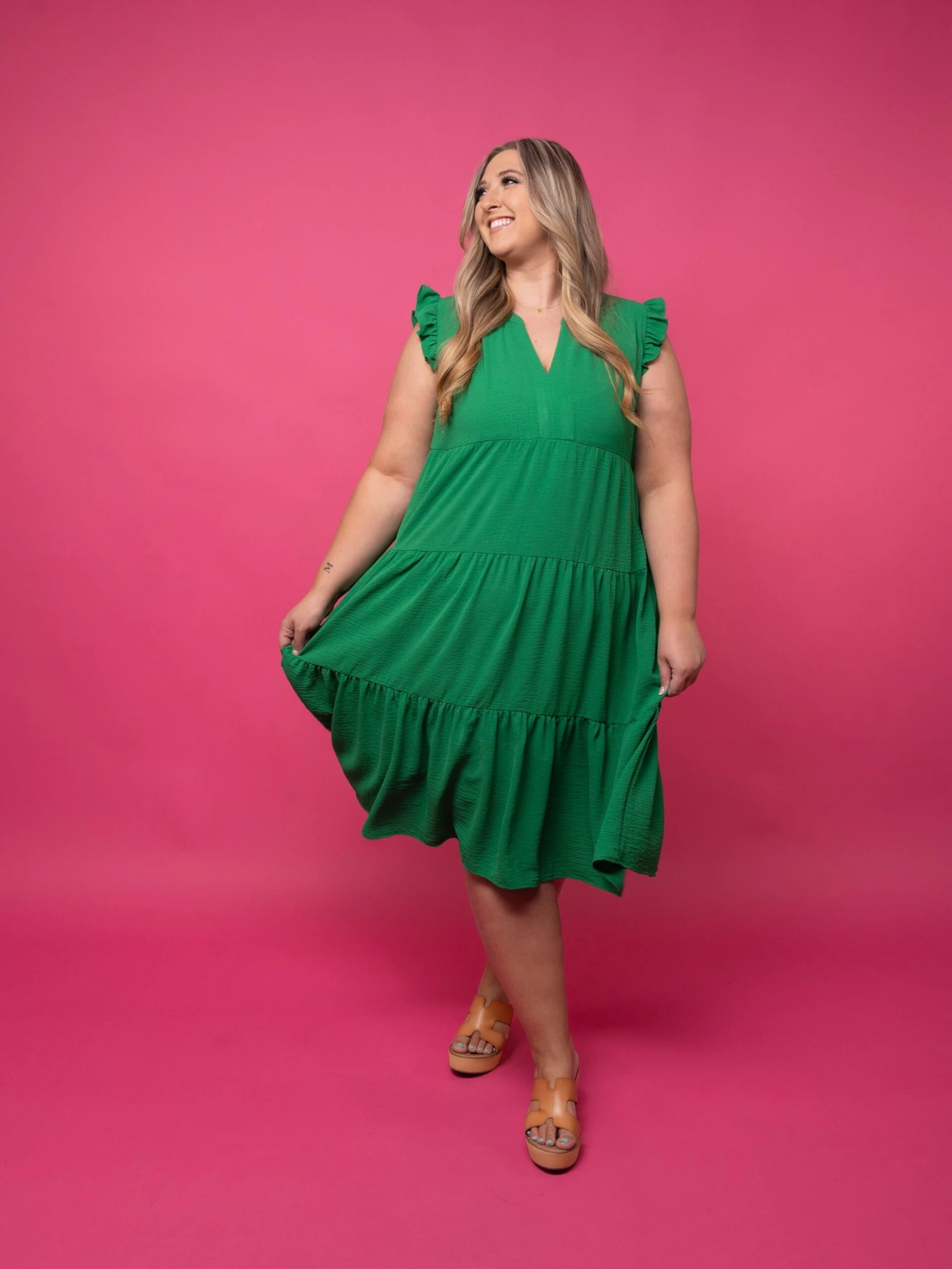 STACCATO Ruffle Sleeve V Neck Tiered Midi Dress | S - XL - Image 3