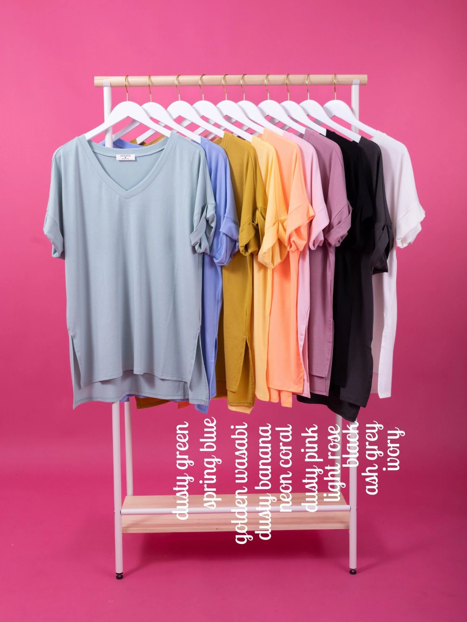 Zenana Vneck Rolled Short Sleeve V-Neck Top | S-3X - Image 2