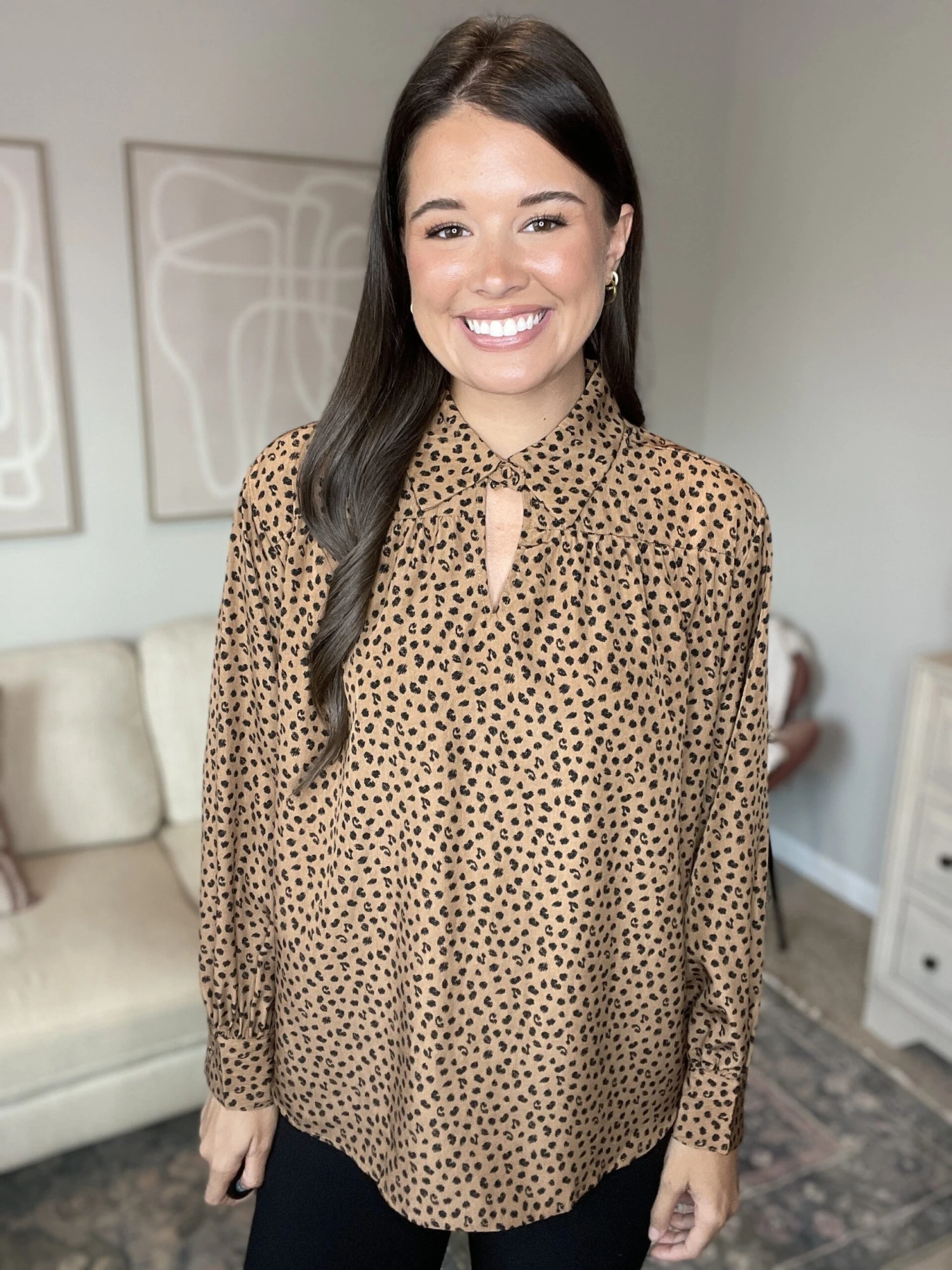 Leopard Print Collared Long Sleeve Top | S-3X