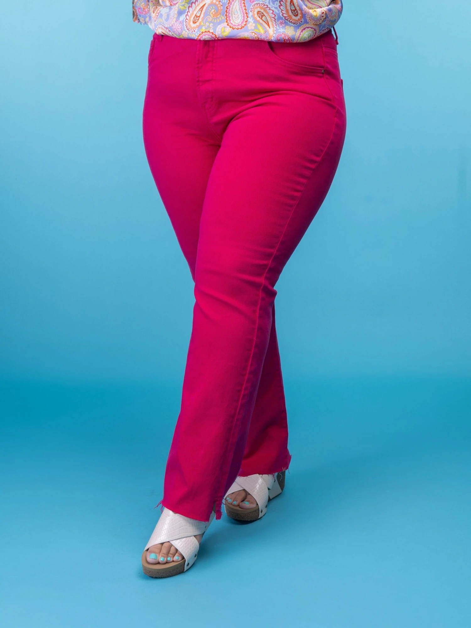 Risen High Rise Tummy Control Raw Hem Straight Leg Jeans | 0 - 3X - Image 2