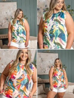 Abstract Ruffle Sleeveless Top | S-XL