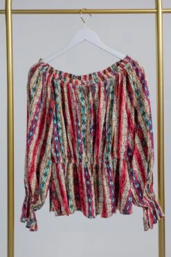 Multi Color Long Sleeve Off Shoulder Top | S-3X