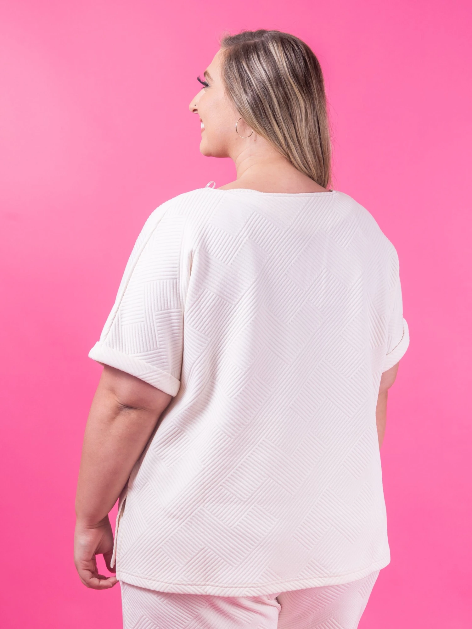 Textured Split Neck Short Sleeve Top | S - 3X Set W/ Sku51308 - Image 4