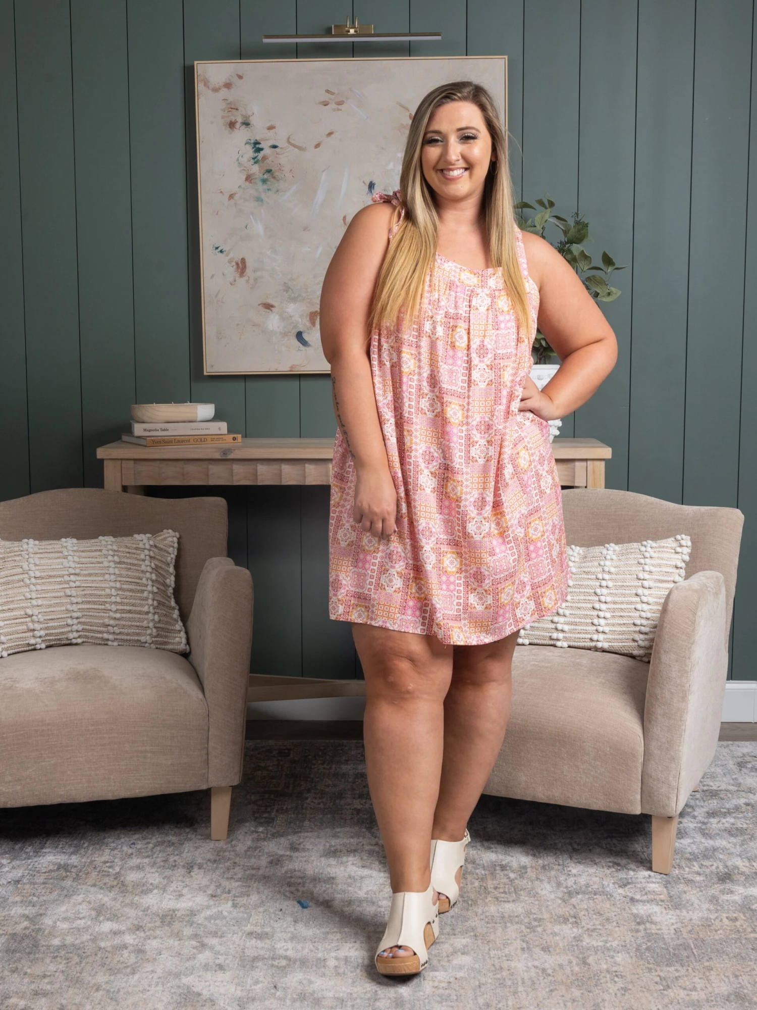 Patterned Tie Strap Dress | S - 3X