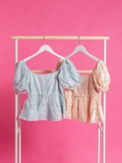 LENA Pearl Organza Puff Sleeve Peplum Top | S - L