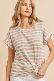 Multicolored Stripe Short Sleeve Top | S - 3X
