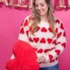 Multi Color Heart Print Long Sleeve Round Neck Sweater | S-XL