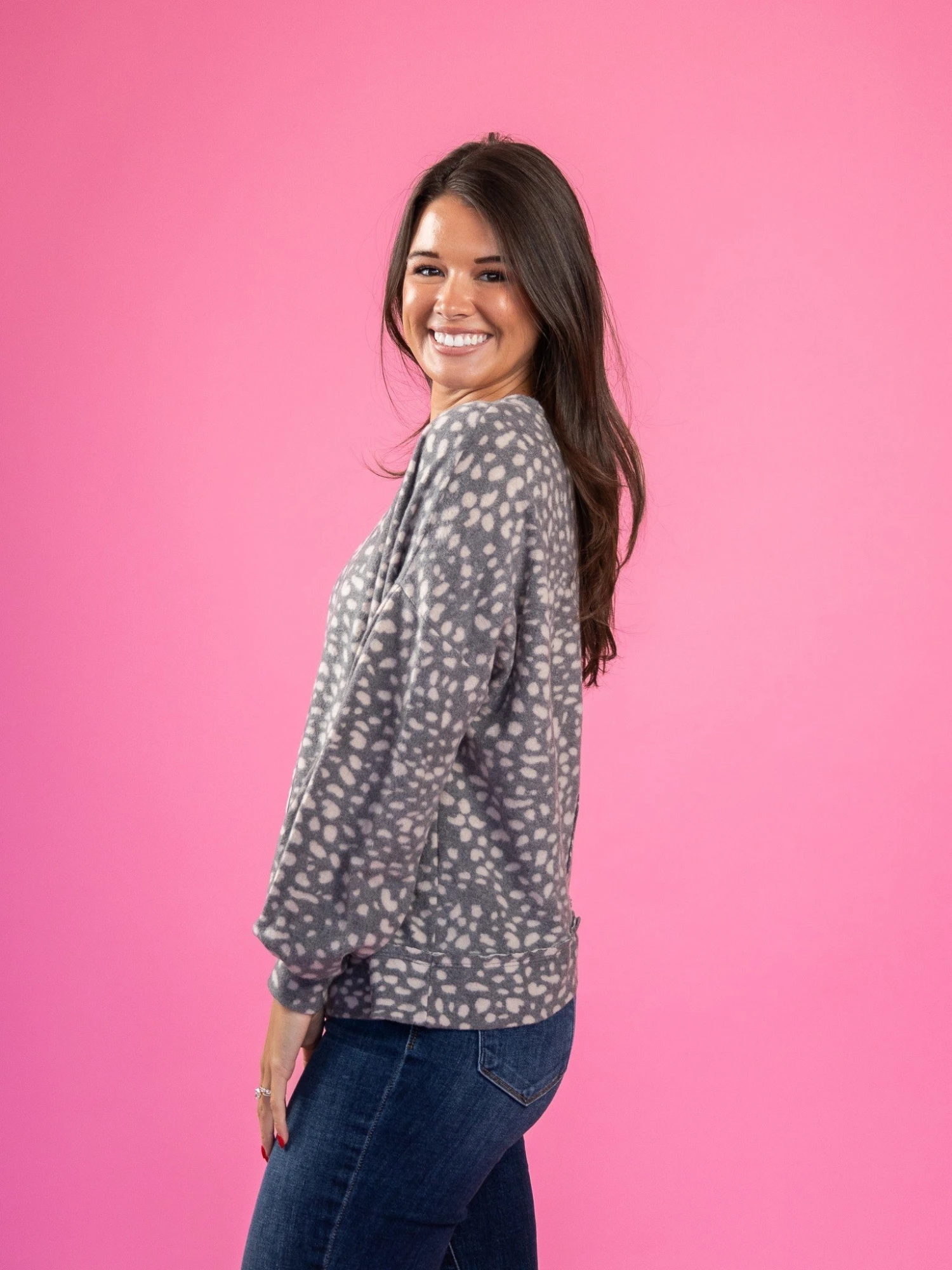 Animal Print Cozy Knit Loose Fit Long Sleeve Top | S - L - Image 4