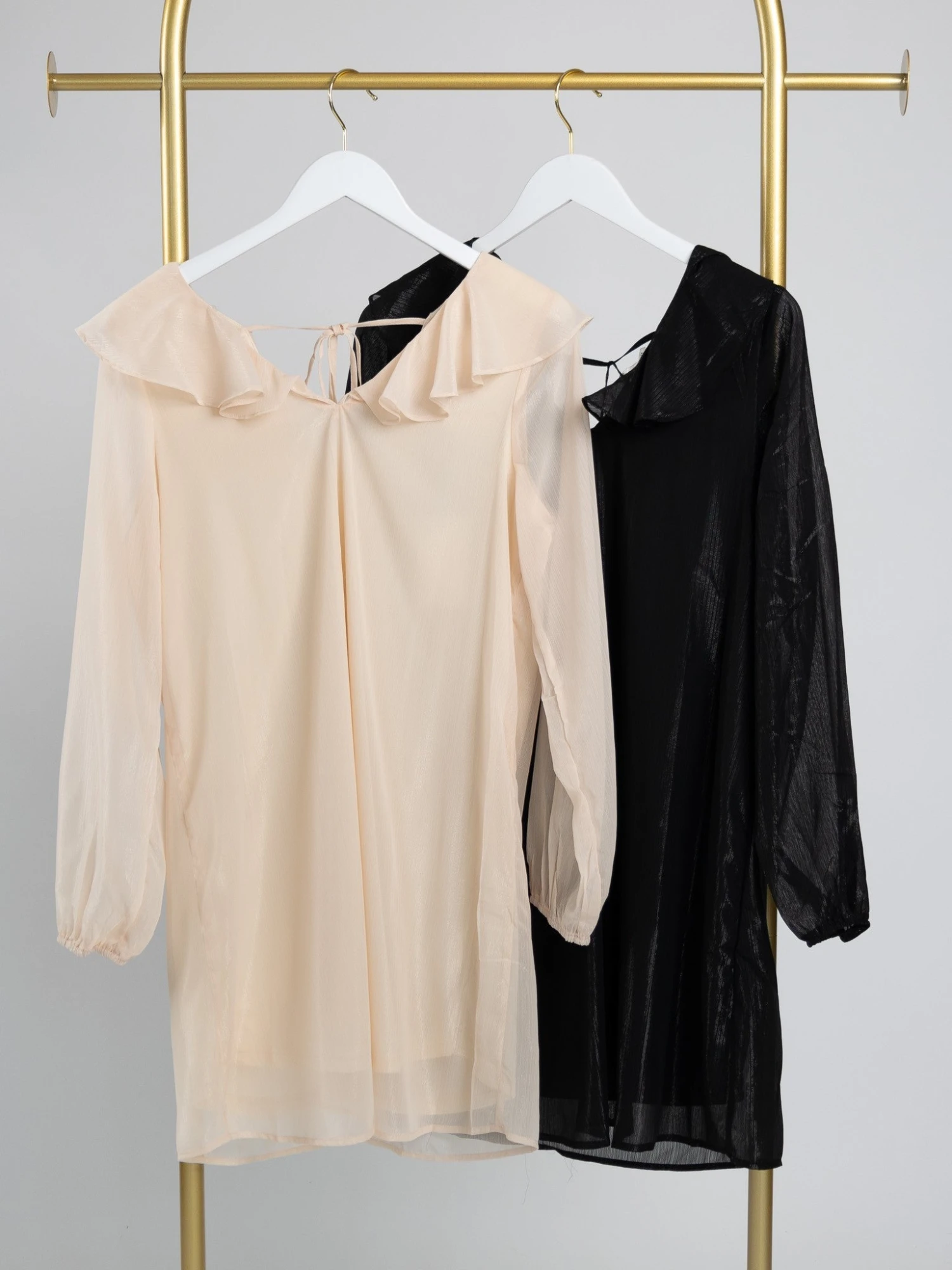 Ruffled V-Neck Long Sleeve Dress W/ Sheer Lining | S - 3X