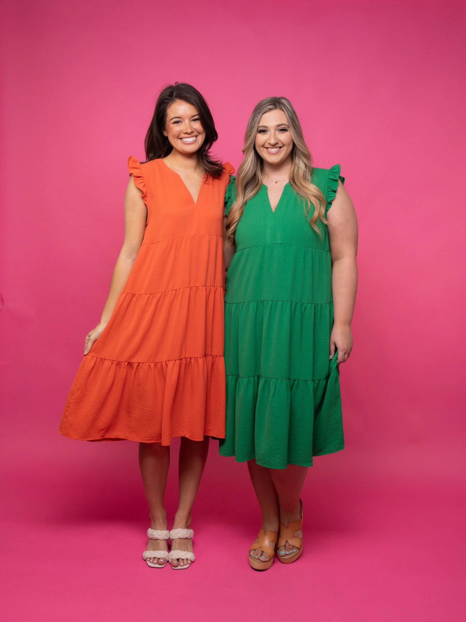 STACCATO Ruffle Sleeve V Neck Tiered Midi Dress | S - XL