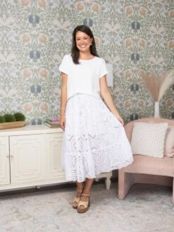 Cotton Eyelet Tassel Skirt | S-XL Blue Velvet