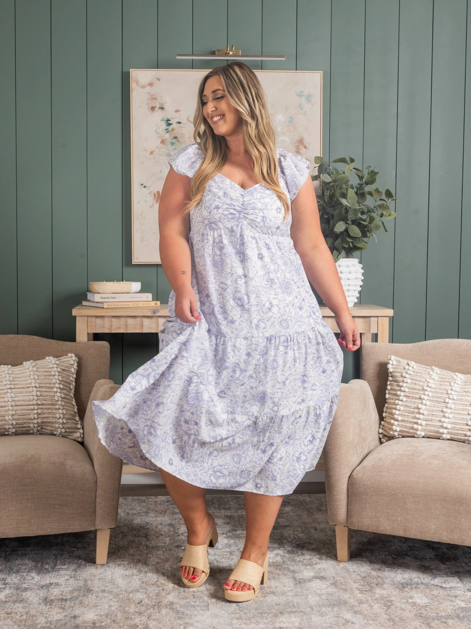 Floral Print Bust Ruching Tiered Maxi Dress | S-3XL