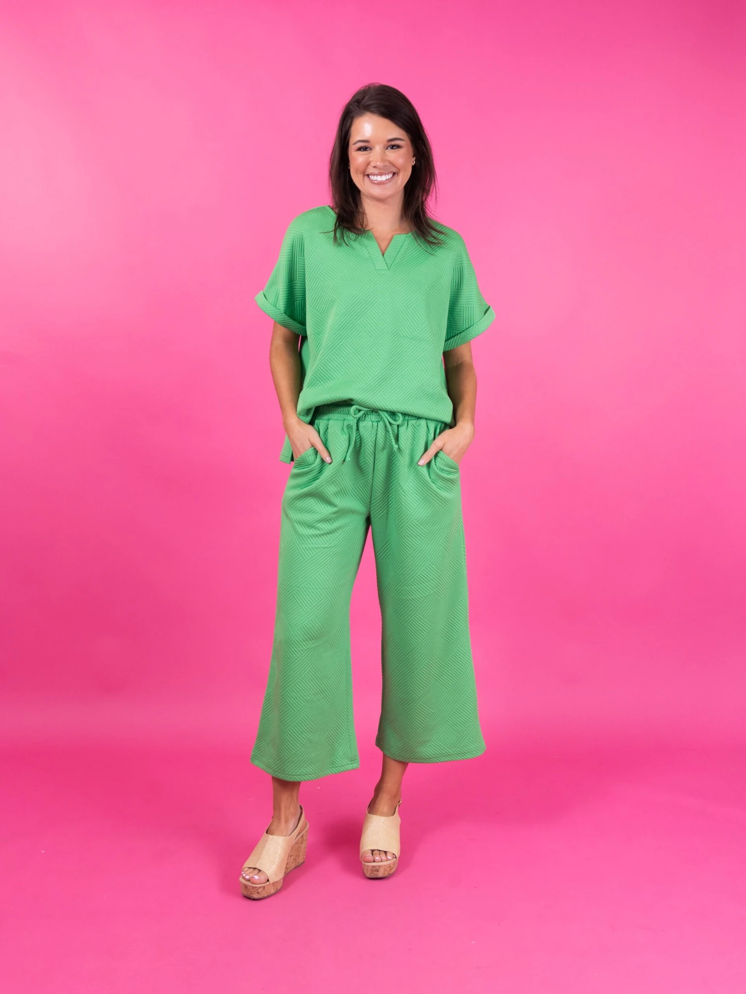 Textured Split Neck Short Sleeve Top | S - 3X Set W/ Sku51308 - Image 5