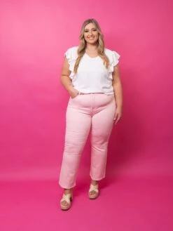 Risen High Rise Straight Leg Jeans- Soft Pink | 0-3X