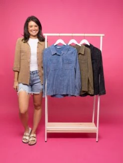 Washed Crinkle Gauze Button Down Long Sleeve Top | S-L