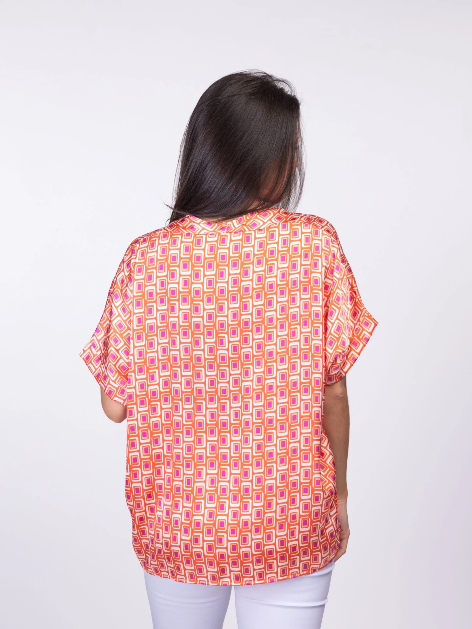 Short Sleeve V Neck Geometric Print Top | S-L - Image 3