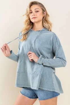 Mineral-Washed Hoodie Tunic Pullover | S - 3XL Heyson