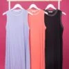Cotton Sleeveless Dress With Ribbed Contrast Bands | S - L