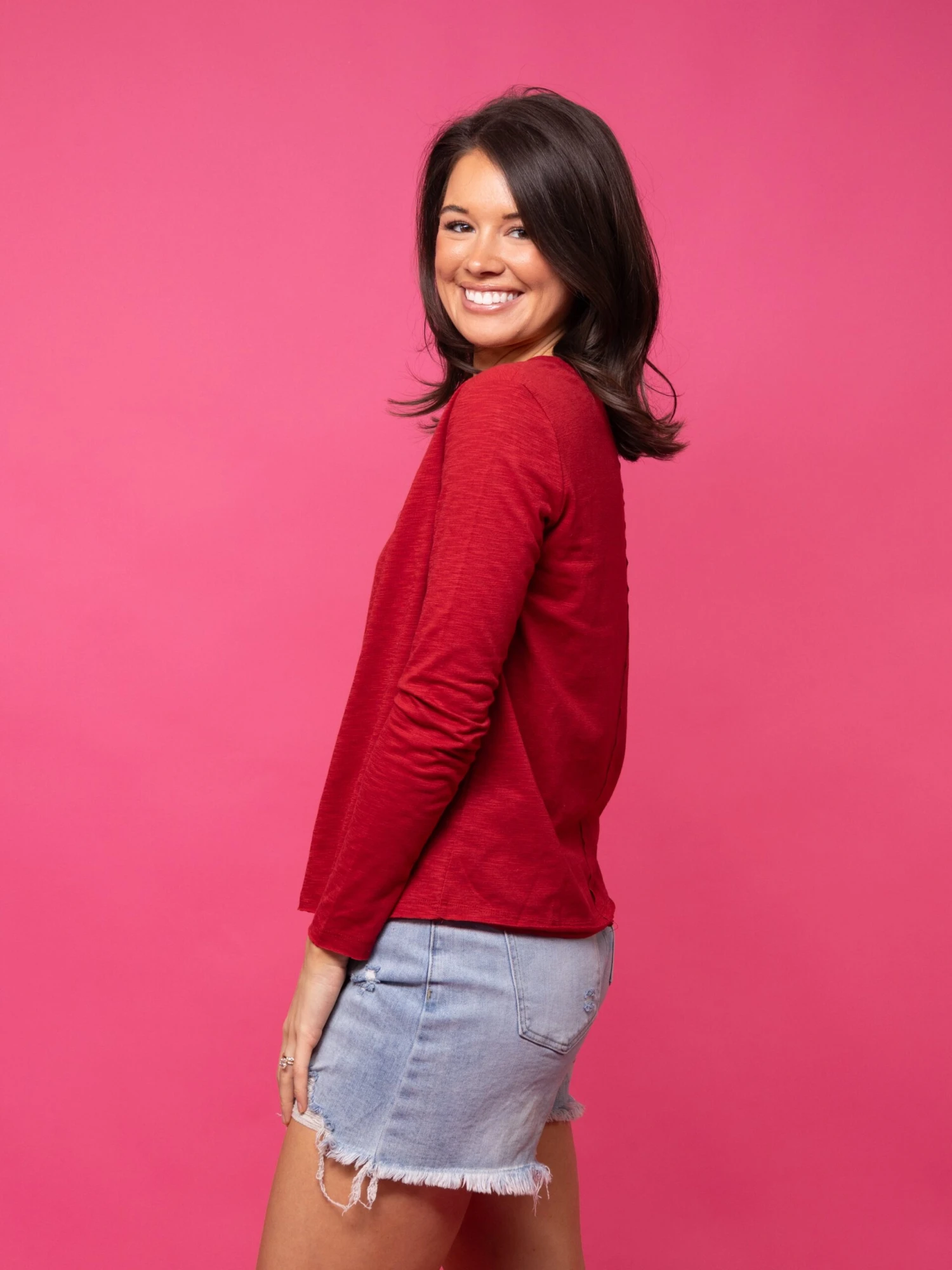 V Neck Center Seam Long Sleeve T-Shirt | S-XL - Image 3