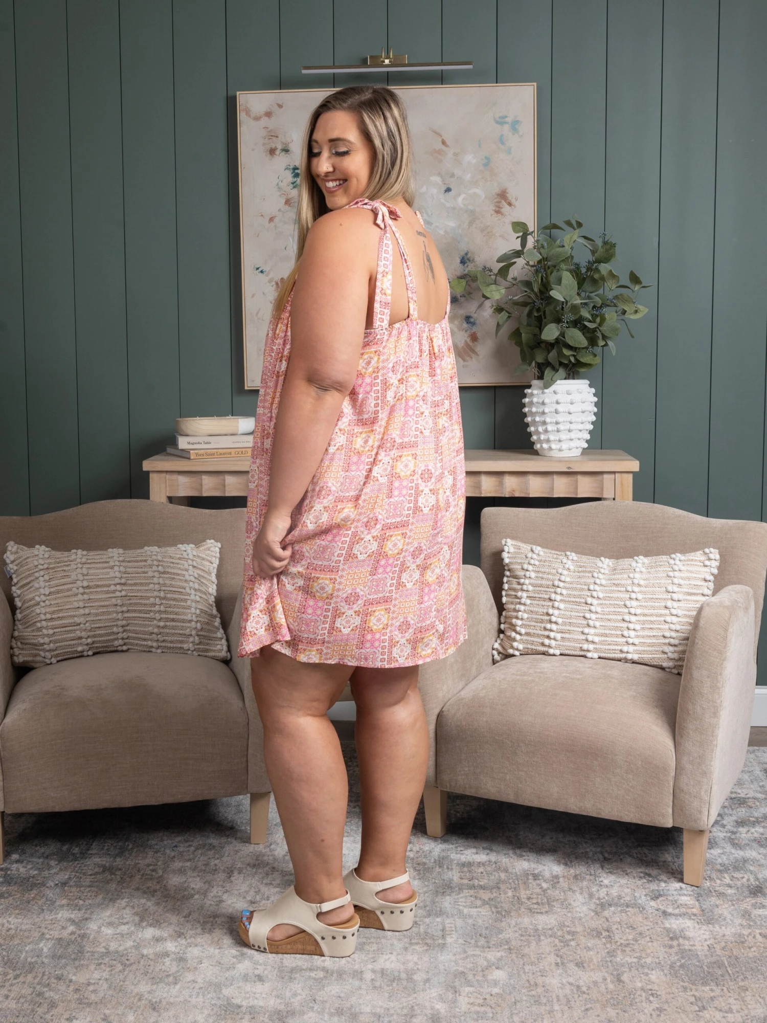 Patterned Tie Strap Dress | S - 3X - Image 2