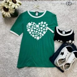 Solid Colorblock Top With Clover | S - 3X *Final Sale*