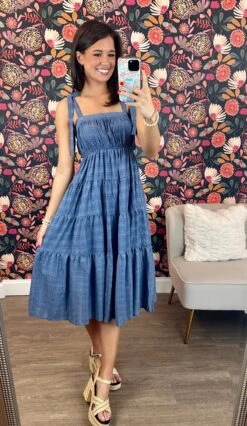 Adjustable Strap Midi Dress W/ Elastic Waist | S-L