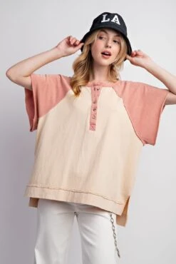 Colorblock Henley Knit Top | S - L