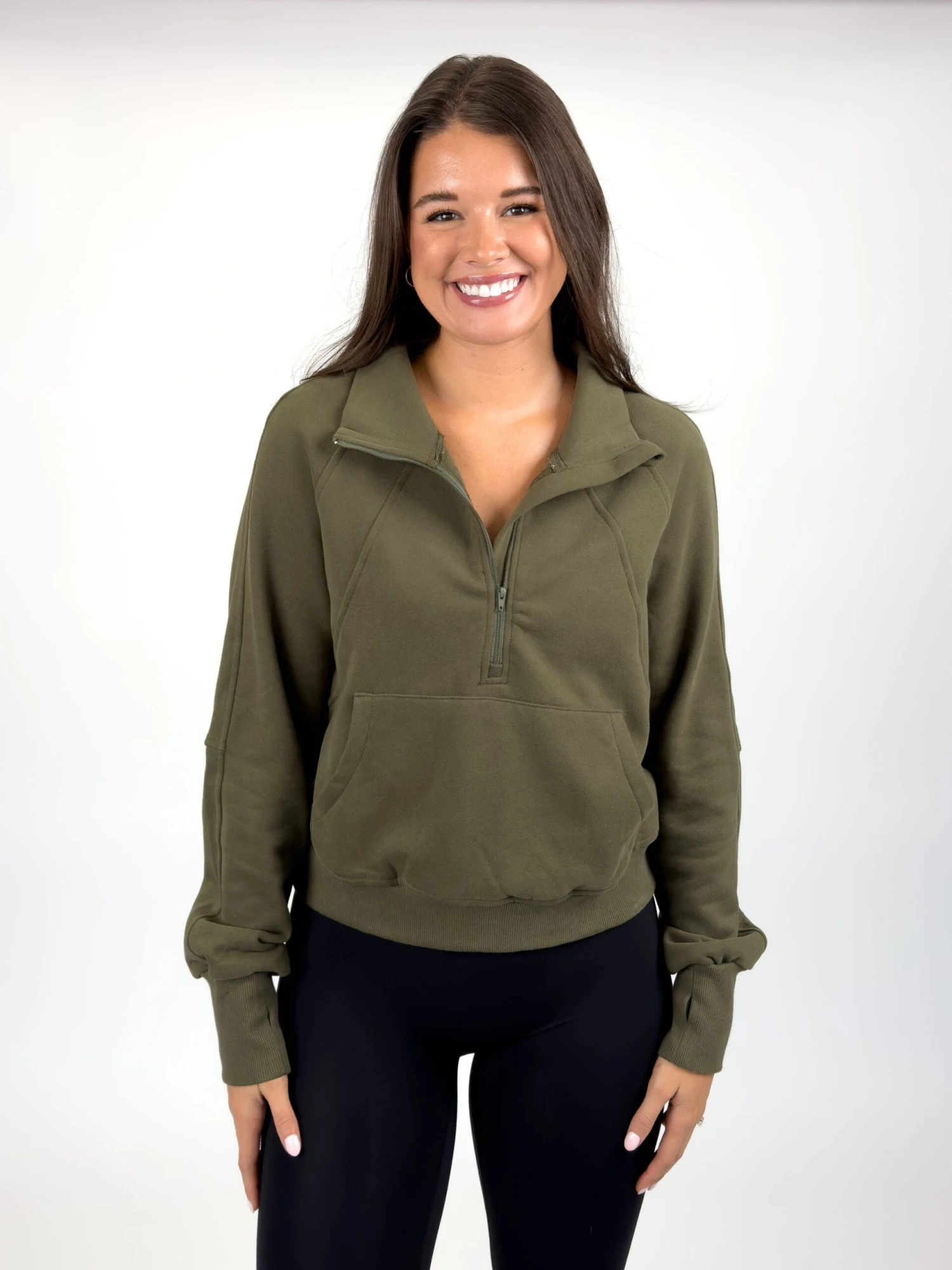 3/4 Zip Long Sleeve Sweatshirt W/ Thumbholes | S - 2XL - Image 3