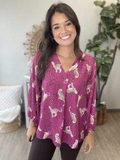 Animal Print V-Neck Front Detail Top | S - 3X