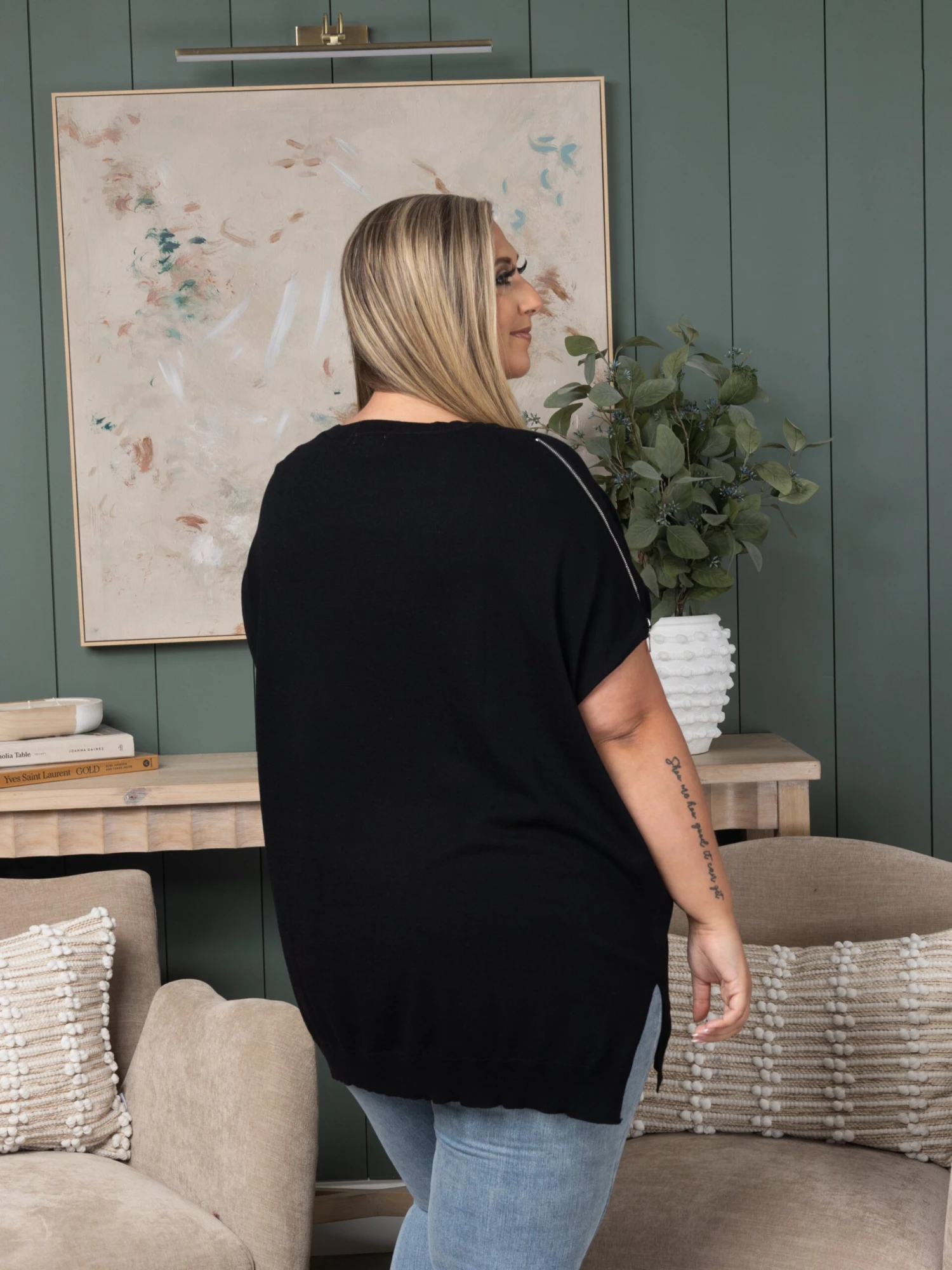 Shoulder Zipper Detail Sweater Knit Top | S - 3X - Image 3