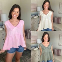 Babydoll Woven Top With Large Collar And Stitch Detailing *Final Sale*