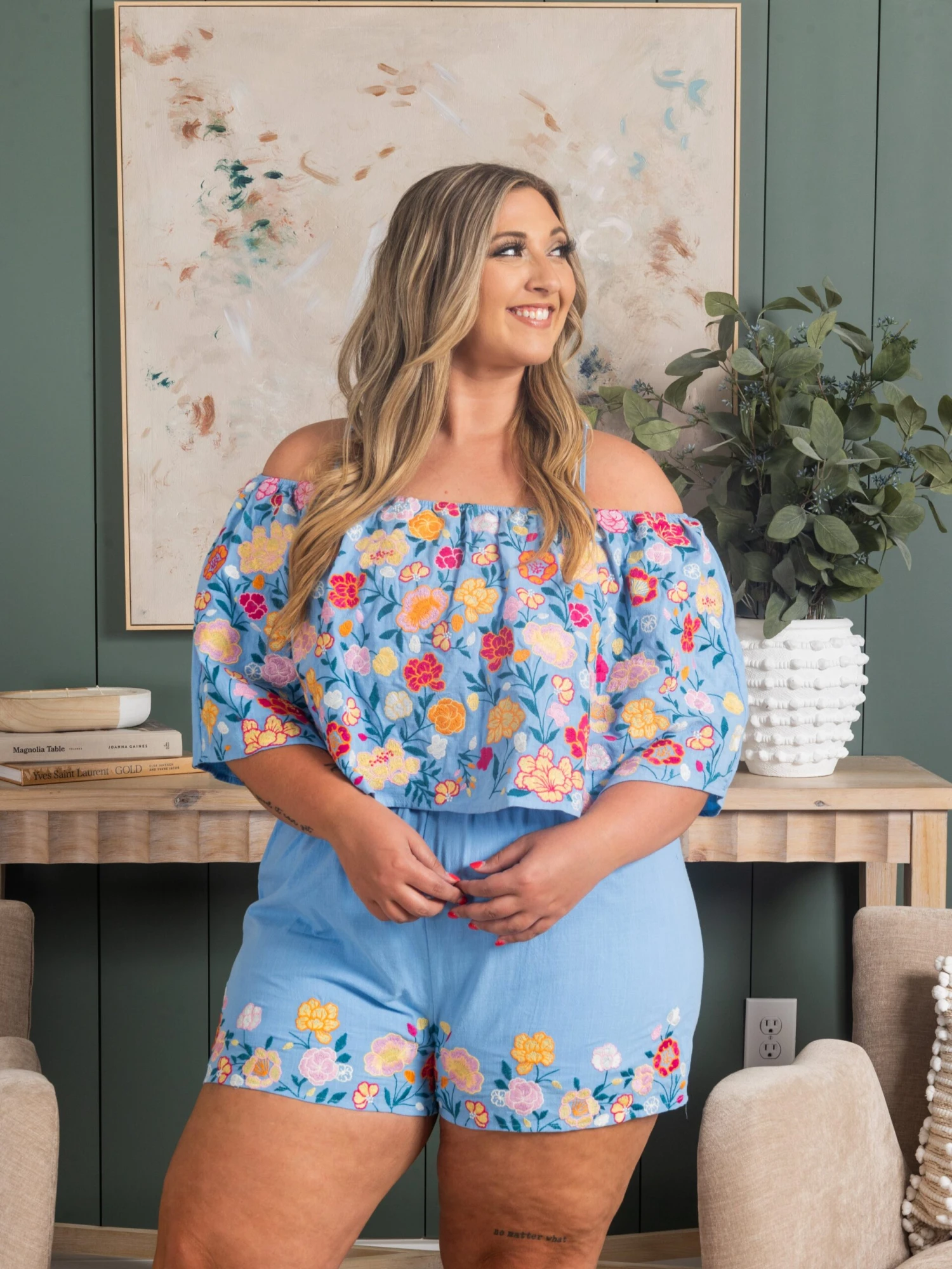 Embroidered Off The Shoulder Romper | S - 3X