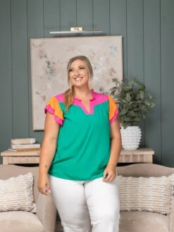 Color Block Woven Top W/ Flutter Sleeves | S-XL